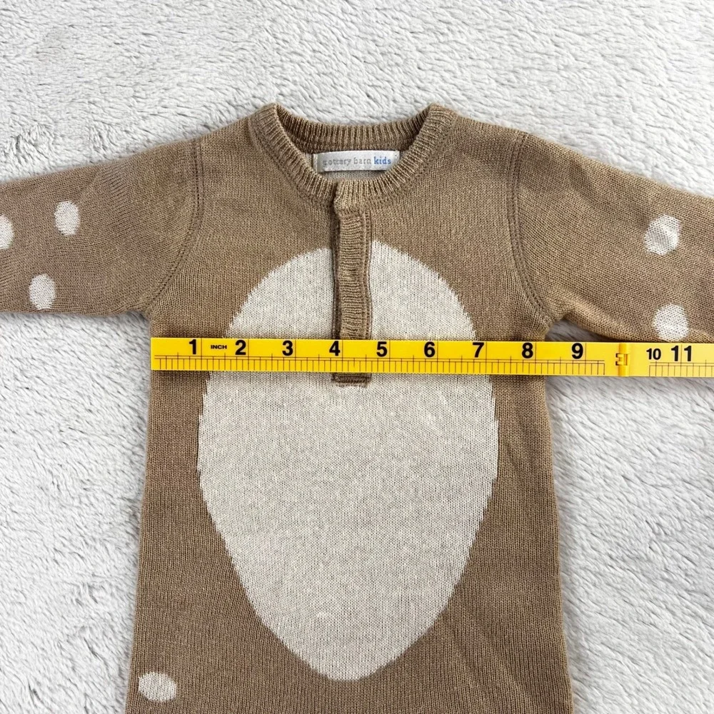 Pottery Barn‎ Kids Infant 0-3m Baby Deer Knit Romper Jumpsuit Brown White Spots